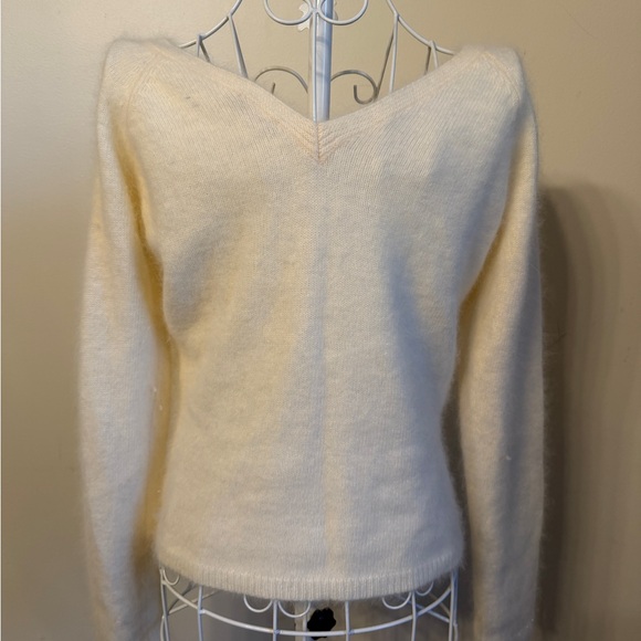 The Limited Vintage Angora Beaded Sequin Cream V-Neck Sweater - Picture 4 of 7